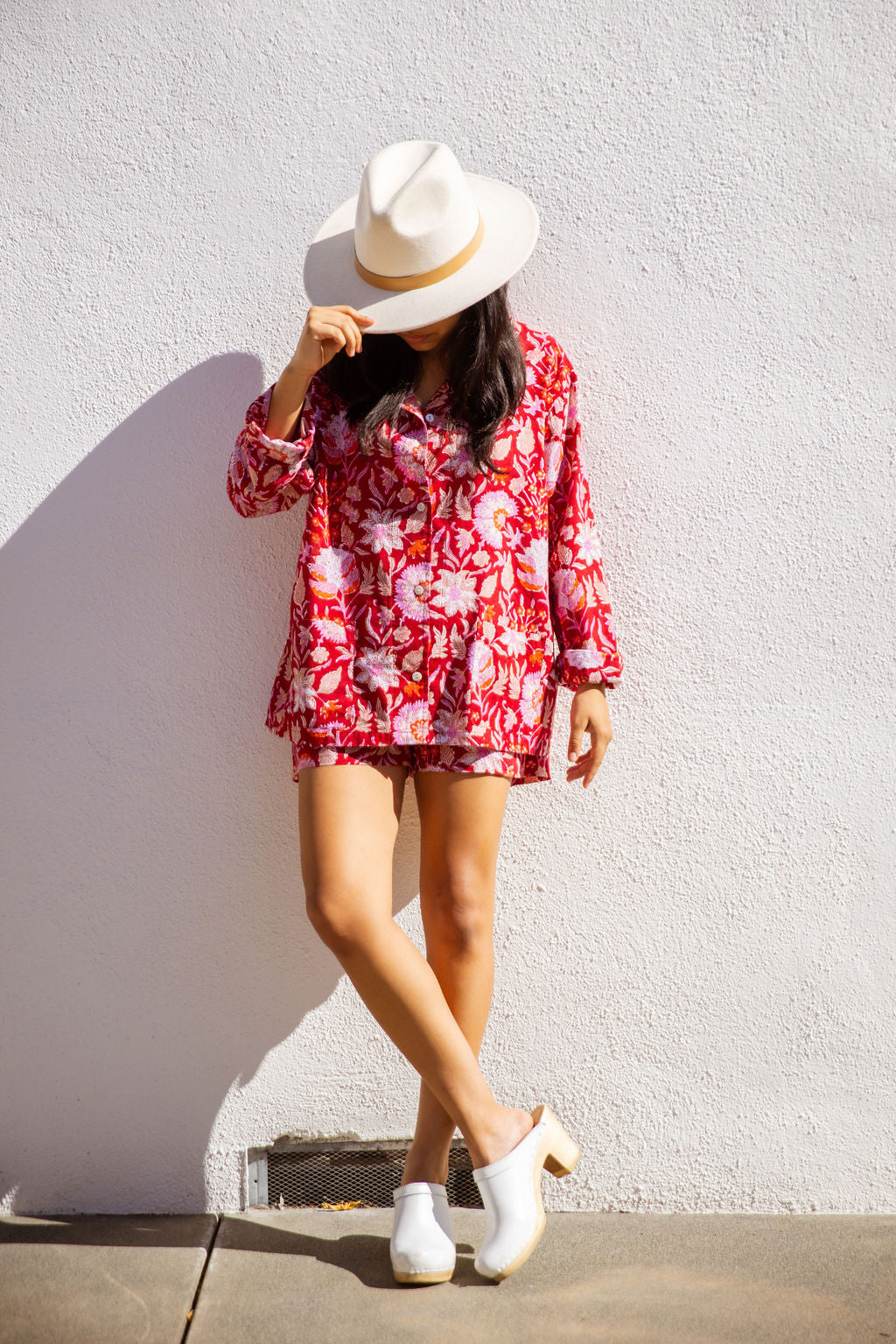 Four piece cotton machine washable pajama set featuring short.