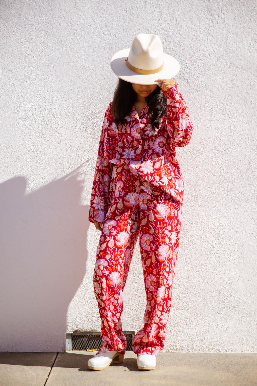 Four piece cotton machine washable pajama set featuring pant.