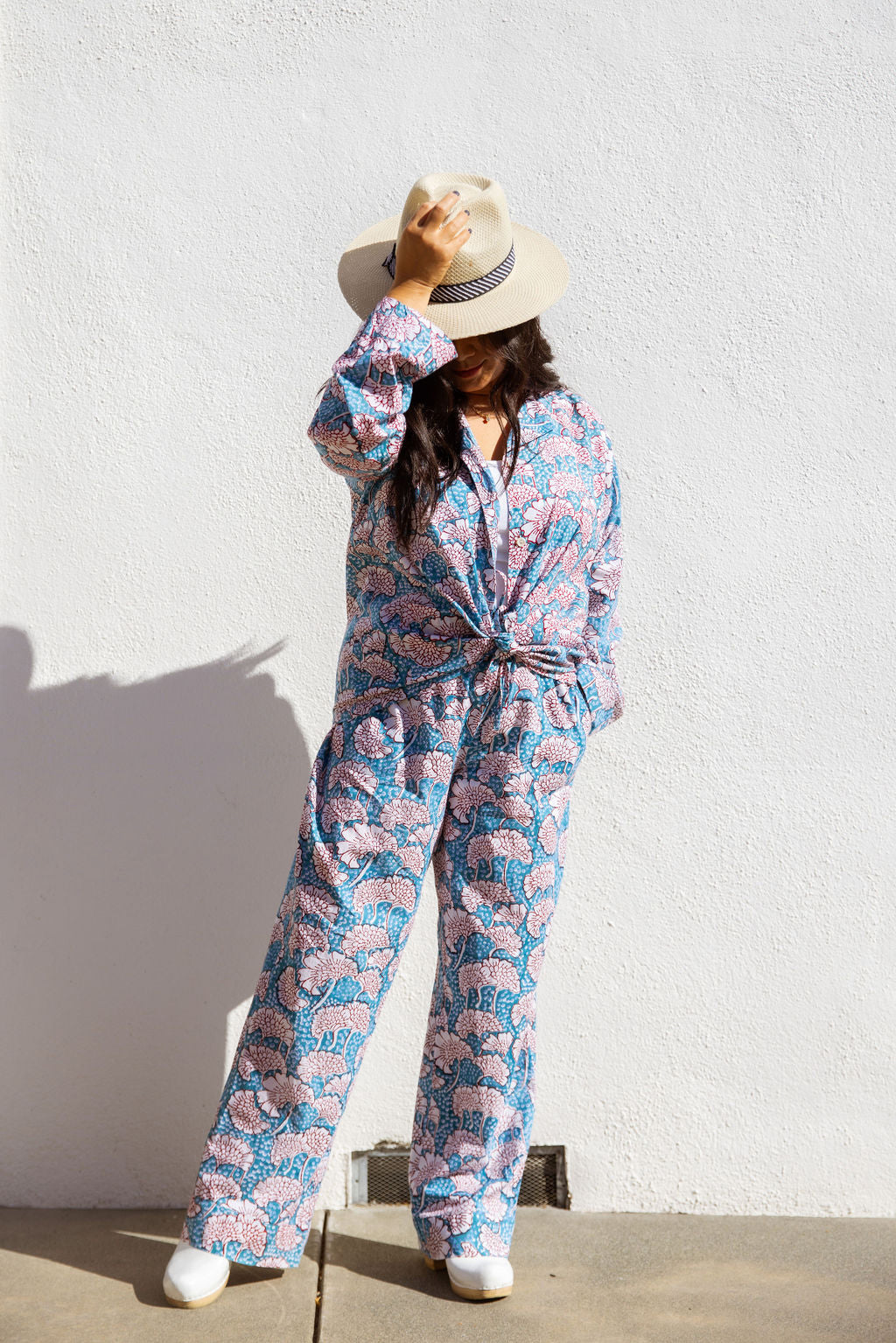 Four piece cotton pjs featuring pants
